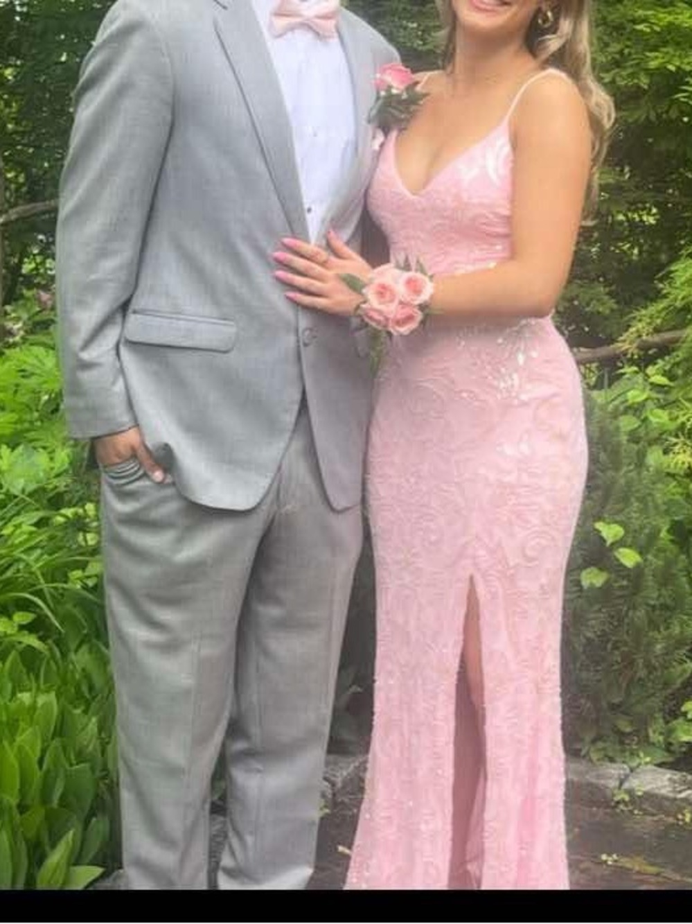 Windsor Elegant Pink Lace Backless Evening Gown